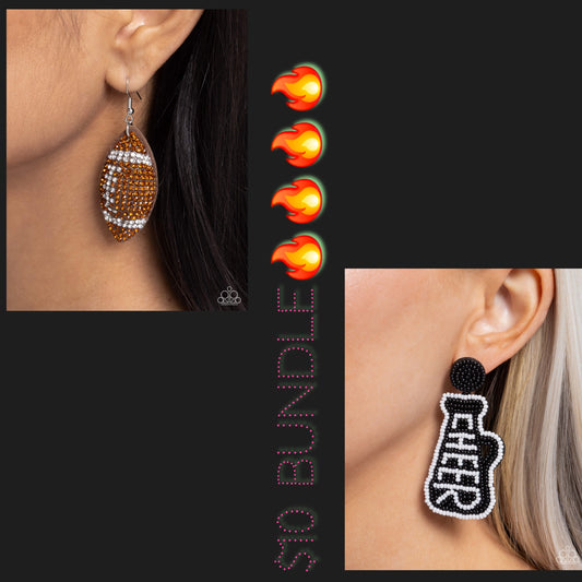 Thrilling Touchdown - Brown.      Cheer Captain- Black Paparazzi Earring Bundle.