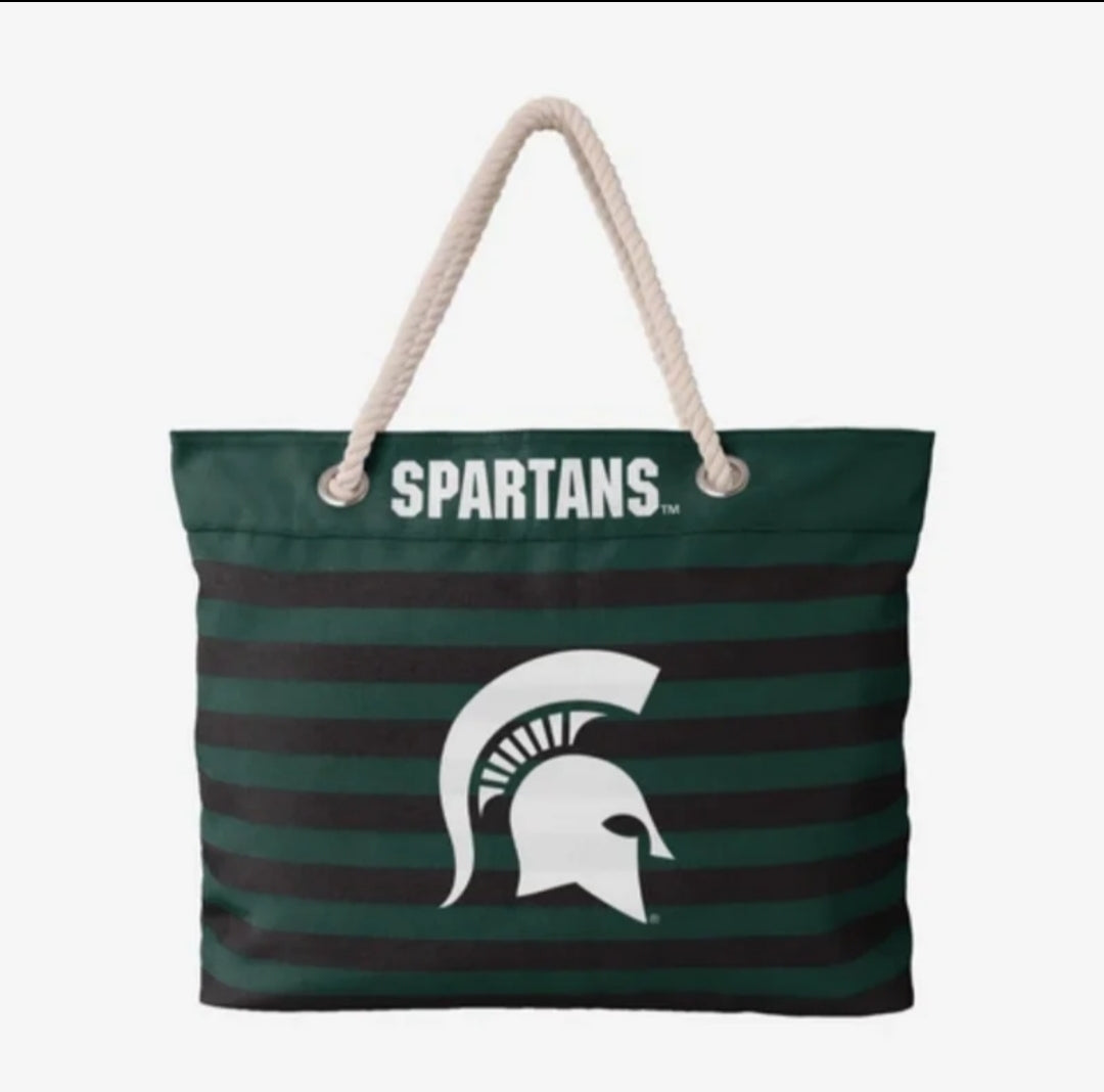 Michigan State Spartans NCAA Nautical Stripe Tote Bag